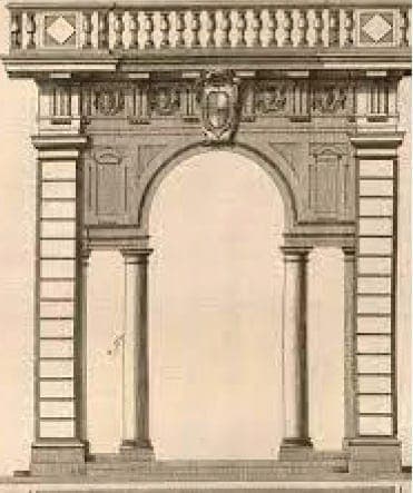 Classical engraving of the Serliana motif